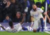 Karim Benzema of Real Madrid celebrates after scoring their team's second goal during the UEFA Champions League Quarter Final Leg One match between Chelsea FC and Real Madrid at Stamford Bridge on April 06, 2022 in London, England Image credit: Getty Images