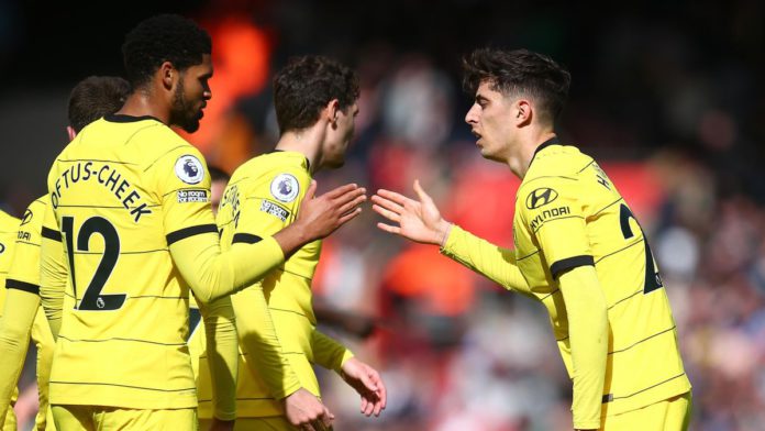 Chelsea celebrate their fourth goal against Southampton Image credit: Getty Images