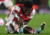 Thomas Partey of Arsenal reacts during the Premier League match between Arsenal and Liverpool at Emirates Stadium on March 16, 2022 in London, England. (Photo by David Price/Arsenal FC via Getty Images) Image credit: Getty Images