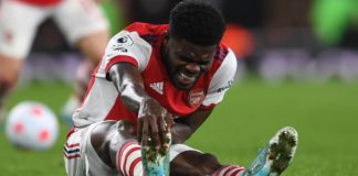 Thomas Partey of Arsenal reacts during the Premier League match between Arsenal and Liverpool at Emirates Stadium on March 16, 2022 in London, England. (Photo by David Price/Arsenal FC via Getty Images) Image credit: Getty Images