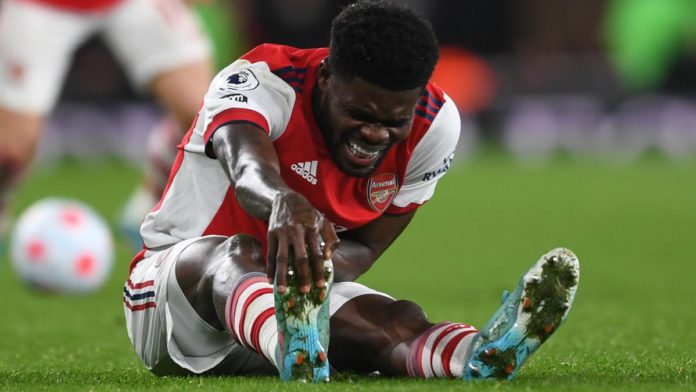 Thomas Partey of Arsenal reacts during the Premier League match between Arsenal and Liverpool at Emirates Stadium on March 16, 2022 in London, England. (Photo by David Price/Arsenal FC via Getty Images) Image credit: Getty Images