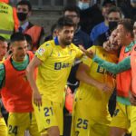 Lucas Perez (3rdR) celebrates with teammates after scoring a goal Image credit: Getty Images