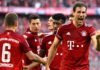 Leon Goretzka celebrates after team-mate Robert Lewandowski's goal for Bayern Munich during the Bundesliga match between Bayern Munich and Borussia Dortmund at Allianz Arena on April 23, 2022 in Munich, Germany Image credit: Getty Images