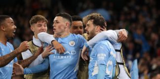 MANCHESTER, ENGLAND - APRIL 26: Bernardo Silva of Manchester City celebrates after scoring a goal to make it 4-2 during the UEFA Champions League Semi Final Leg One match between Manchester City and Real Madrid at City of Manchester Stadium on April 26, 2 Image credit: Getty Images