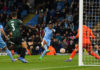 Manchester City's Raheem Sterling misses a chance on goal during the UEFA Champions League round of sixteen second leg match at the Etihad Stadium, Manchester. Picture date: Wednesday March 9, 2022.