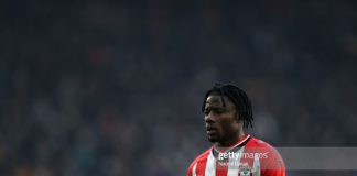 WOLVERHAMPTON, ENGLAND - JANUARY 15: Mohammed Salisu of Southampton looks on during the Premier League match between Wolverhampton Wanderers and Southampton at Molineux on January 15, 2022 in Wolverhampton, England. (Photo by Naomi Baker/Getty Images)