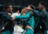 MADRID, SPAIN - MAY 04: Vinicius Junior of Real Madrid celebrates with team mates after Rodrygo of Real Madrid (not pictured) scores their sides second goal during the UEFA Champions League Semi Final Leg Two match between Real Madrid and Manchester City Image credit: Getty Images