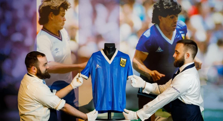 Diego Maradona’s ‘Hand of God’ shirt sells for £7.1m at auction