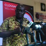 Executive Secretary of CLOGSAG, Mr Isaac Bampoe Addo addressing the press conference