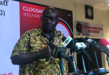 Executive Secretary of CLOGSAG, Mr Isaac Bampoe Addo addressing the press conference