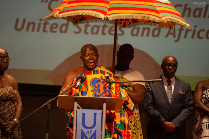 Asantehene, Otumfuo Osei Tutu II delivering a lecture on 