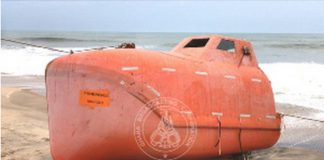 The grounded rescue boat found on Coast shoreline Source: GBC