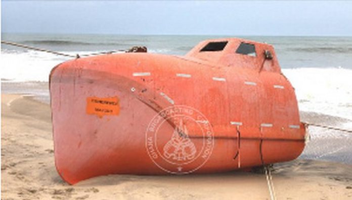 The grounded rescue boat found on Coast shoreline Source: GBC