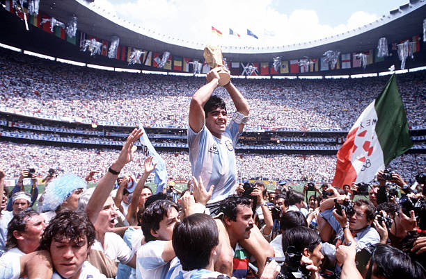 Maradona lifting the World Cup