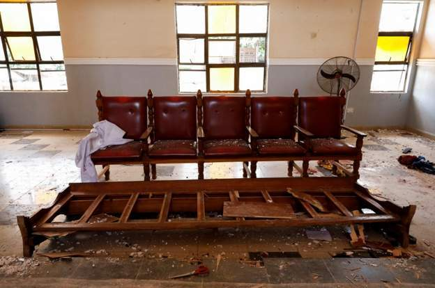 Photographs taken inside the church after the attack show the destruction