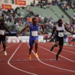 Azamati finishes 4th behind Olympic champion Andre De Grasse in Oslo Azamati - Credit: Joy Sports