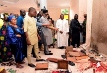 Ondo state Governor Rotimi Akeredolu (3rd L) called the killings a "vile and satanic attack. Credit: AFP