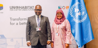 Minister for Works and Housing, Francis Asenso-Boakye and the Executive Director of the UN Habitat, Her Excellency Maimunah Mohd Sharif at the ongoing World Urban Forum (WUF11) in Katowice, Poland