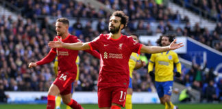 File photo dated 12-03-2022 of Liverpool's Mohamed Salah celebrating against Brighton in May 2022. Liverpool forward Mohamed Salah has signed a new long-term contract, the club have announced. Issue date: Friday July 1, 2022.