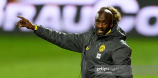 BERLIN, GERMANY - DECEMBER 18: (BILD ZEITUNG OUT) assistant coach Otto Addo of Borussia Dortmund gestures during the Bundesliga match between 1. FC Union Berlin and Borussia Dortmund at Stadion An der Alten Foersterei on December 18, 2020 in Berlin, Germany. (Photo by Mario Hommes/DeFodi Images via Getty Images)
