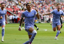 Raphinha scored the opener from the penalty spot in Leeds' final game of last season, when they won at Brentford to preserve their top-flight status