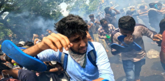 Police had fired tear gas at protesters who attempted to break down the gates of the prime minister's office in Colombo/ Photo credit: Getty Images