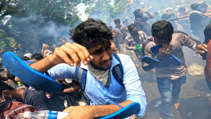 Police had fired tear gas at protesters who attempted to break down the gates of the prime minister's office in Colombo/ Photo credit: Getty Images
