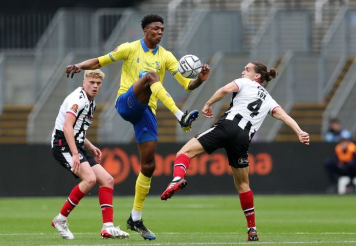 Kyle Hudlin in action for Solihull Moors in Sunday's National League play-off final (Image: Steve Bardens/Getty Images)