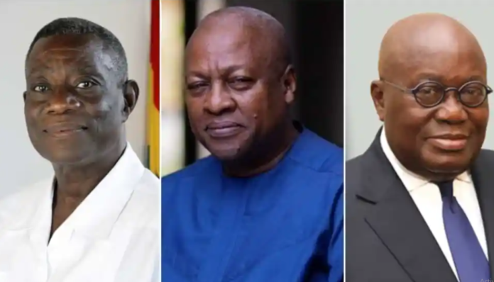 The late former president Atta Mills, ex-President John Dramani Mahama and President Nana Addo Dankwa Akufo-Addo