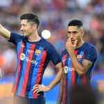 Barcelona yet to register new signings before La Liga opener New signings Robert Lewandowski (second left) and Raphinha (second right) are yet to be registered for La Liga