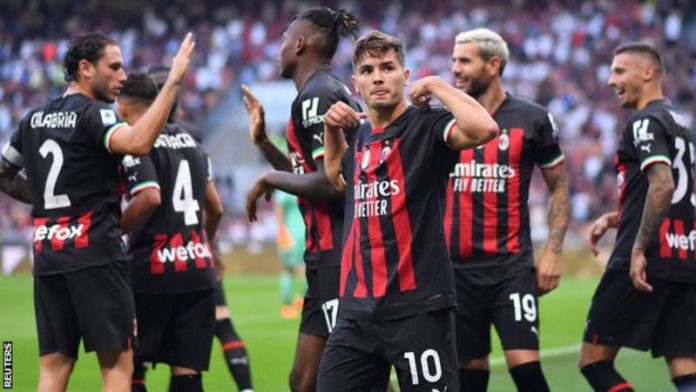 Brahim Diaz (centre) put AC Milan back in front after the Italian champions found themselves level with Udinese at half time