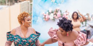 Bridget Otoo with Lydia Forson at former's wedding