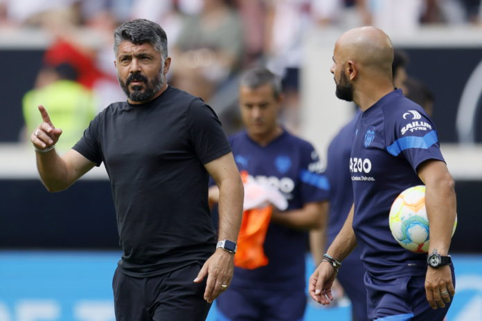 Valencia’s head coach Gennaro Ivan Gattuso reacts before the international friendly soccer match between VfB Stuttgart and FC Valencia in Stuttgart, Germany, 23 July 2022. EPA/RONALD WITTEK --