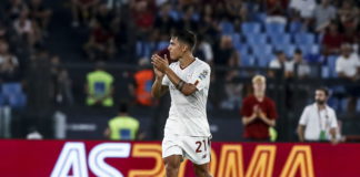 Roma's Paulo Dybala reacts during the friendly soccer match AS Roma vs FK Shakhtar Donetsk at Olimpico stadium in Rome, Italy, 07 August 2022. EPA/ANGELO CARCONI