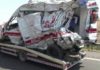 The wreck of the ambulance shows the force of the impact