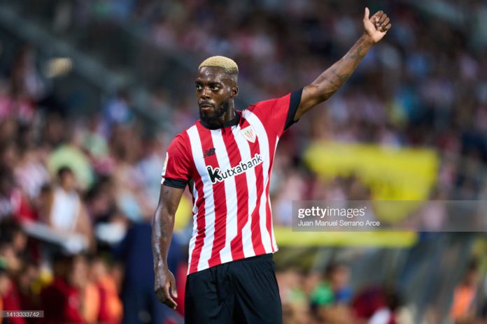 BILBAO, SPAIN - AUGUST 05: Inaki Williams of Athletic Club reacts during the Athletic Club v Real Sociedad - Pre-Season Friendly at Lasesarre Stadium on August 05, 2022 in Bilbao, Spain. (Photo by Juan Manuel Serrano Arce/Getty Images)