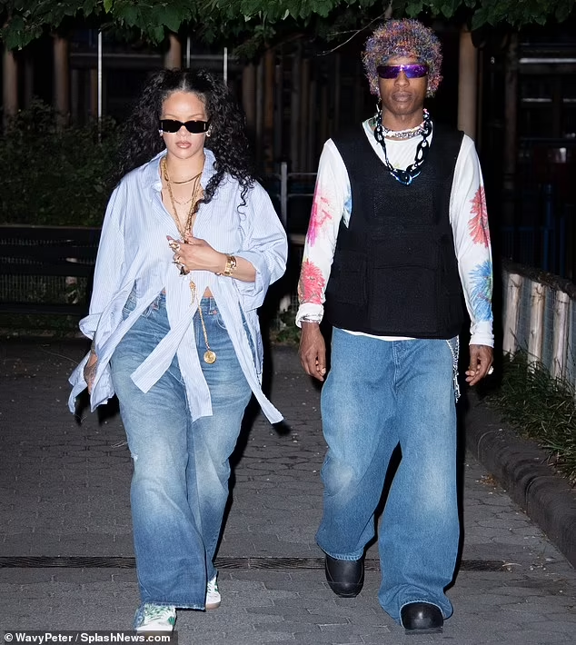 Shades: Both Rihanna and Rocky, 33, wore dark sunglasses in spite of the late hour

