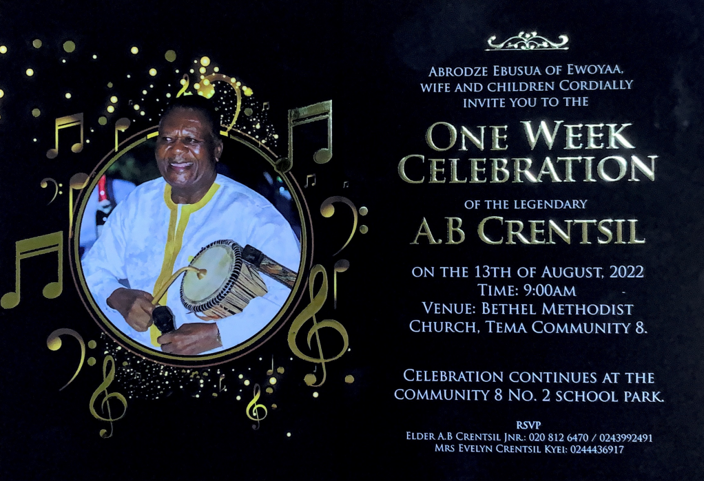 Family announces date for AB Crentsil's one-week celebration
