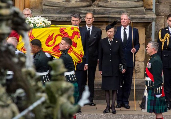 Members of the Royal Family watched on as the coffin was carried ( Image: Getty Images)