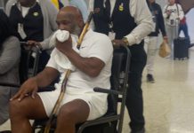 Mike Tyson was pictured in a wheelchair at Miami International Airport