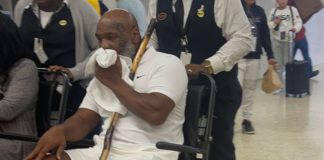 Mike Tyson was pictured in a wheelchair at Miami International Airport