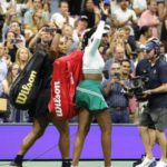 Serena and Venus Williams, pictured walking off Arthur Ashe Stadium after their defeat, have 14 Grand Slam doubles titles together