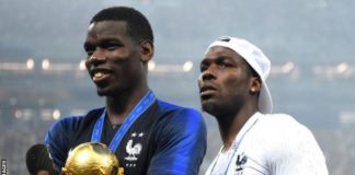 Mathias Pogba, right, joined brother Paul on the pitch to celebrate France's 2018 World Cup win