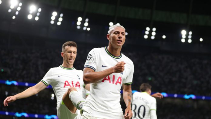 LONDON, ENGLAND - SEPTEMBER 07: Richarlison of Tottenham Hotspur celebrates after scoring a goal to make it 1-0 during the UEFA Champions League group D match between Tottenham Hotspur and Olympique Marseille at Tottenham Hotspur Stadium on September 7, 2 Image credit: Getty Images