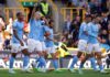 Erling-Haaland celebrates with Man City teammates