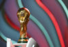 DOHA, QATAR - APRIL 01: The World Cup trophy is seen during rehearsal ahead of the FIFA World Cup Qatar 2022 Final Draw at Doha Exhibition Center on April 01, 2022 in Doha, Qatar. (Photo by Michael Regan - FIFA/FIFA via Getty Images)