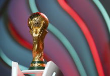 DOHA, QATAR - APRIL 01: The World Cup trophy is seen during rehearsal ahead of the FIFA World Cup Qatar 2022 Final Draw at Doha Exhibition Center on April 01, 2022 in Doha, Qatar. (Photo by Michael Regan - FIFA/FIFA via Getty Images)