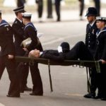 Police officer collapses, carried away on stretcher during Queen’s funeral The police officer was stretchered away after collapsing ( Image: REUTERS)