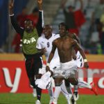 CAIRO, EGYPT - OCTOBER 16: Emmanuel Agyemang-Badu of Ghana (8) celebrates after scoring the winning penalty during a penalty shoot out against Brazil in the FIFA U20 World Cup Final between Ghana and Brazil at the Cairo International Stadium on October 16, 2009 in Cairo, Egypt. (Photo by Alex Livesey - FIFA/FIFA via Getty Images)