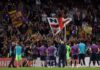 Some Barcelona fans stayed behind after the match to applaud their team